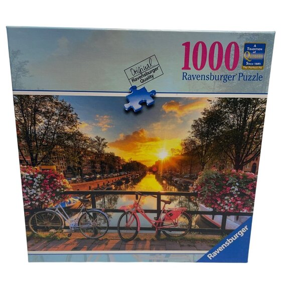 Ravensburger 1000 Piece Puzzle Amsterdam Canal & Bicycles Jigsaw Sunset - Picture 1 of 3